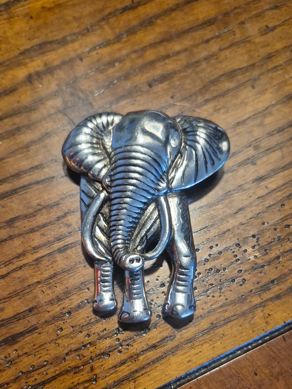 Silver Elephant Pendant Brooch Large Silvertone Crystal Eyes